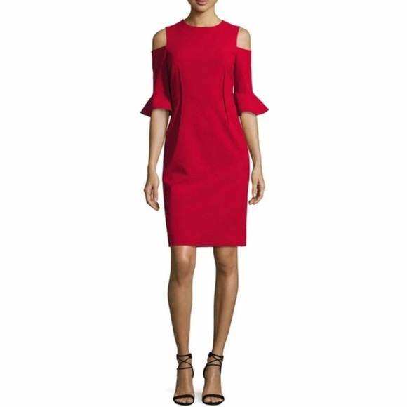 Teri Jon Dresses & Skirts - Teri Jon by Rickie Freeman Crepe Cold-Shoulder Sheath Dress